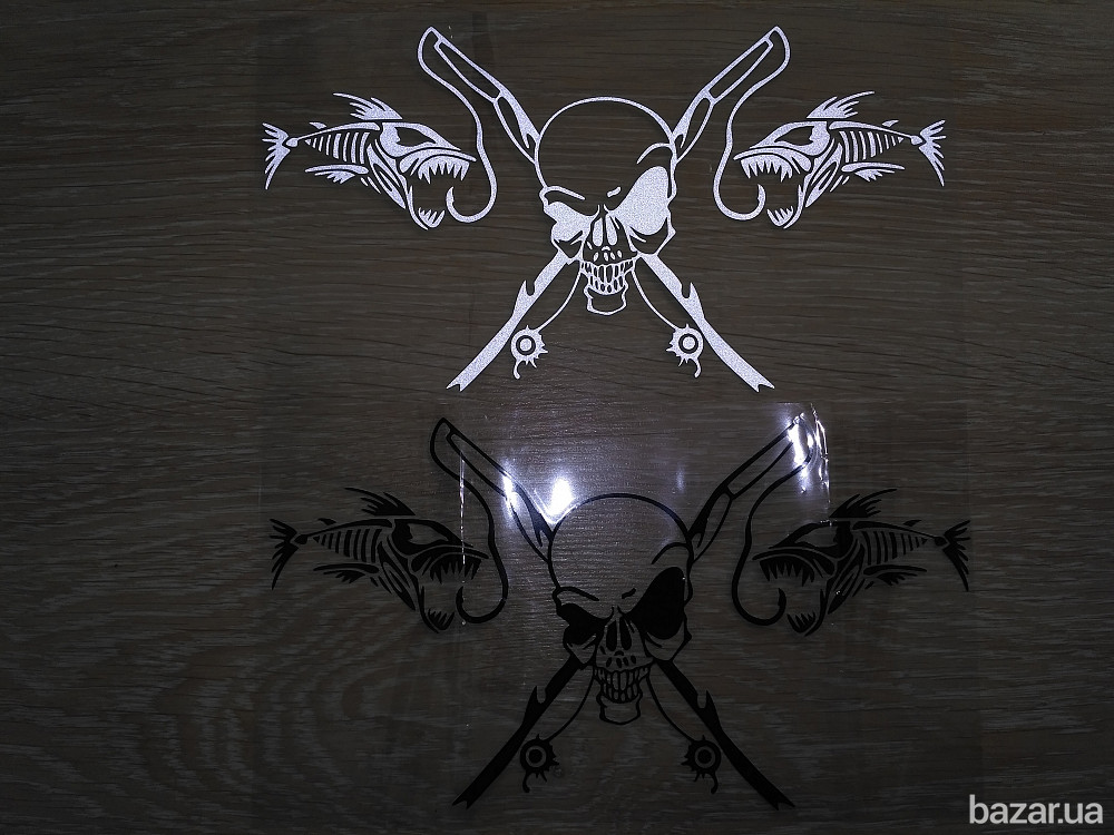 Наклейка на авто Рыбаловный череп Белая светоотражающая Борисполь - изображение 6
