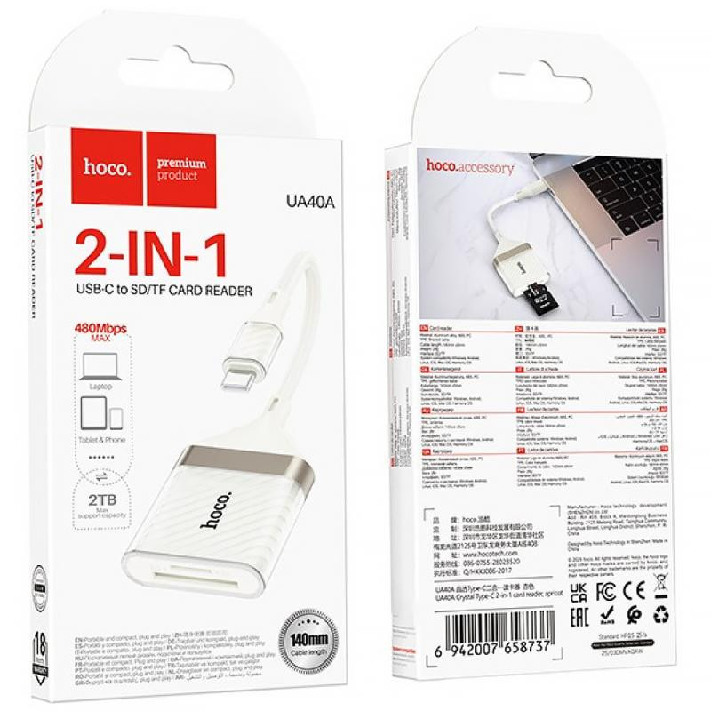 Переходник Hoco UA40A Crystal 2in1 Type-C to SD/TF (0.15m) Херсон - зображення 5