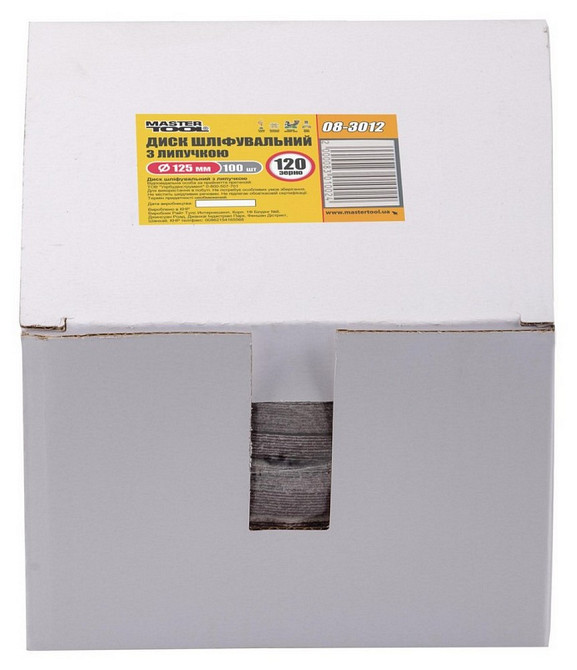 Круг шлифовальный на липучке MASTERTOOL 125 мм зерно 120 SHOWBOX 100 шт 08-3012PC Харків - зображення 2