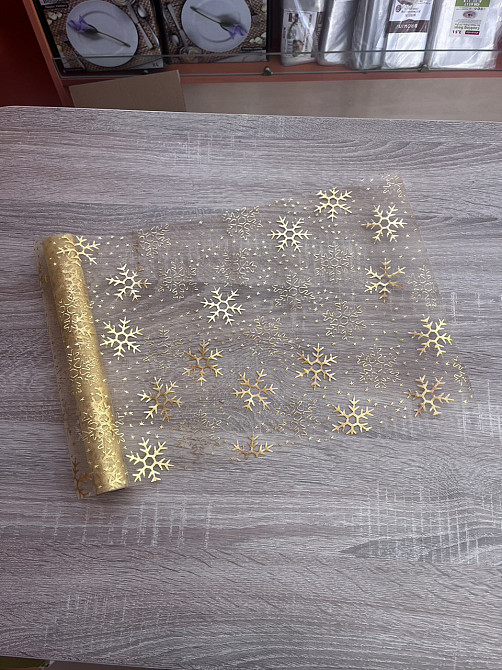 Дорожка сервировочная Leeseph Снежинки Gold 28*275 см Одеса - зображення 10