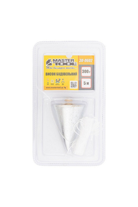 Отвес строительный MASTERTOOL металлический конусный 300 г шнур L 5 м 30-0602 Харьков - изображение 3