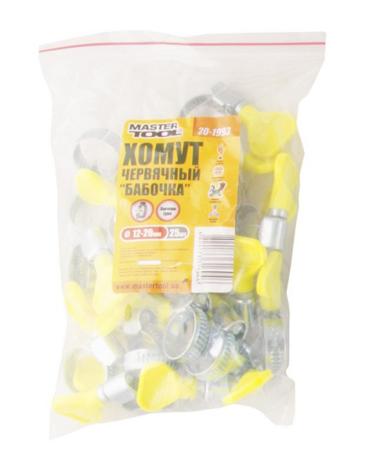 Хомут червячный MASTERTOOL German type "Бабочка" W1 DIN 3017 9.0 мм Ø 12-20 мм 25 шт 20-1993 Харків - зображення 2