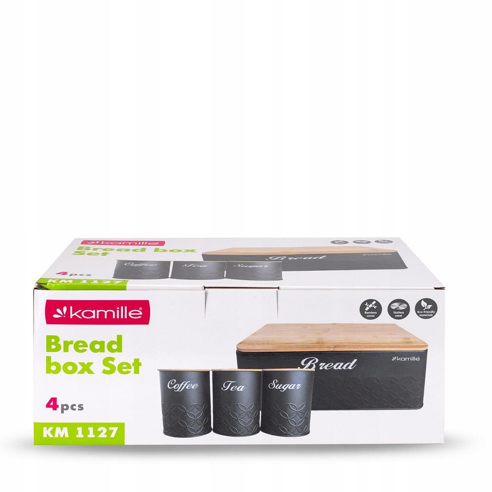 Набір хлібниця + баночки Kamille з бамбуковим волокном Чёрний  KM 1127 Одесса - изображение 3