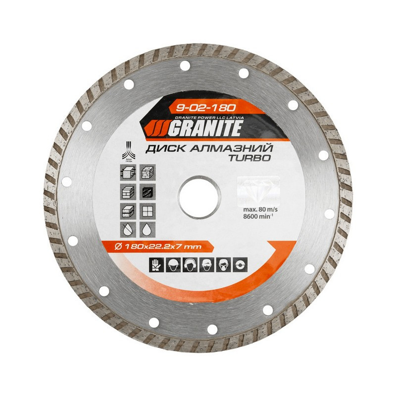 Диск алмазный GRANITE TURBO 180х2.6 мм 22-24% 8600 об/мин 9-02-180 Харьков - изображение 1