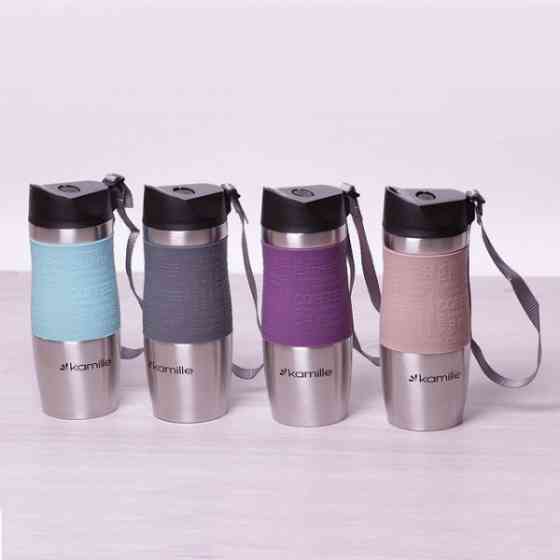 Термос-гуртка 380мл з нержавіючої сталі (сірий, фіолетовий, блакитний, какао) Kamille a2052 Киев