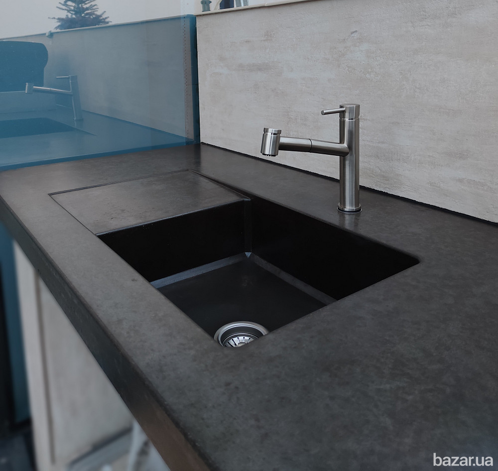 Кухня барбекю из бетона, столешница мойка бетонная, раковина, барная стойка, остров, стол, под заказ Одесса - изображение 2