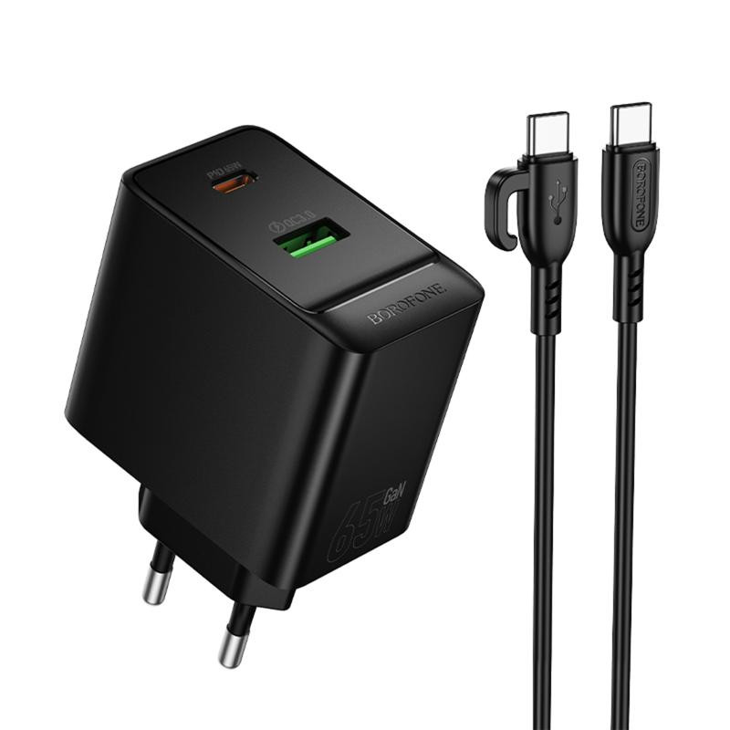 СЗУ Borofone BAS17A Erudite PD65W+QC3.0 (1USB-A/1C) + кабель Type-C to Type-C Херсон - изображение 1