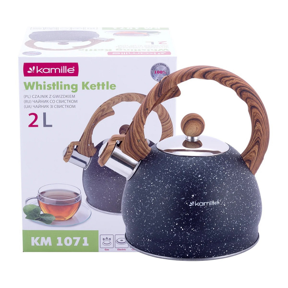 Чайник Kamille из нержавеющей стали со свистком и бакелитовой ручкой 2 л KM 1071 Одеса - зображення 1