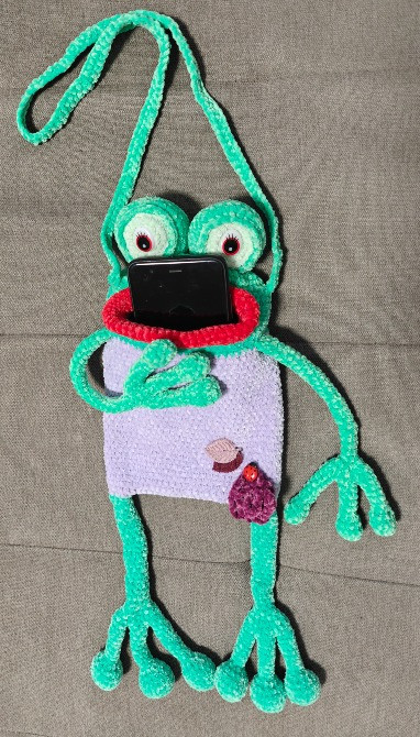 Сумочка для телефону жабка жаба весела дитяча іграшка м'яка в'язана подарунок ручна робота Нововолинськ - зображення 3
