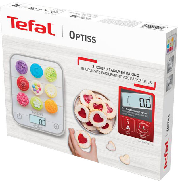 Весы кухонные Tefal Optiss Cake Pops BC50D4V0 5 кг серебристые Київ - зображення 9