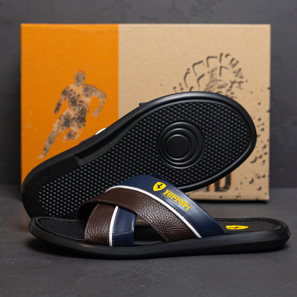 Мужские кожаные  летние шлепанцы-сланцы  Ferrari Киев - изображение 6