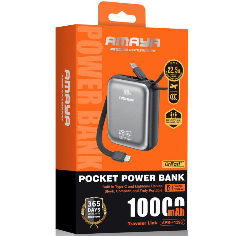 Портативное ЗУ Power Bank Amaya F139C PD22.5W with cable 10000 mAh Херсон - изображение 2