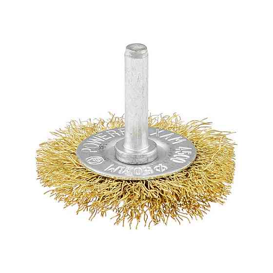 Щетка дисковая MASTERTOOL из латунированной рифленой проволоки Ø 50 мм со стержнем ¼" 19-9705 Харьков