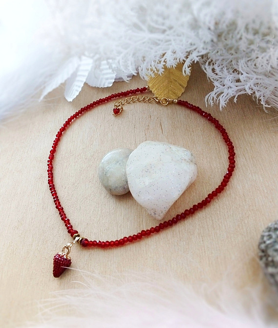 Полуничка чокер намисто червоний винний гранатовий кришталь на шию аксесуар кохання символ Луцьк - зображення 1