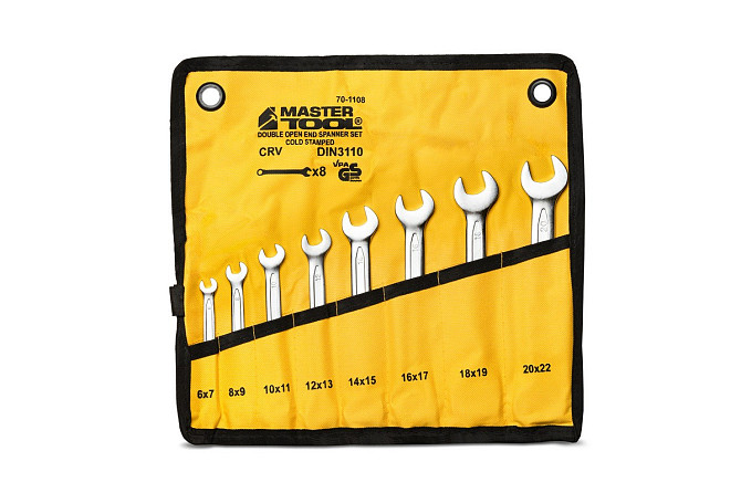 Ключи рожковые MASTERTOOL PROFI COLD STAMPED набор 8 шт (6х7-20х22 мм) CrV DIN3110 70-1108 Харків - зображення 1