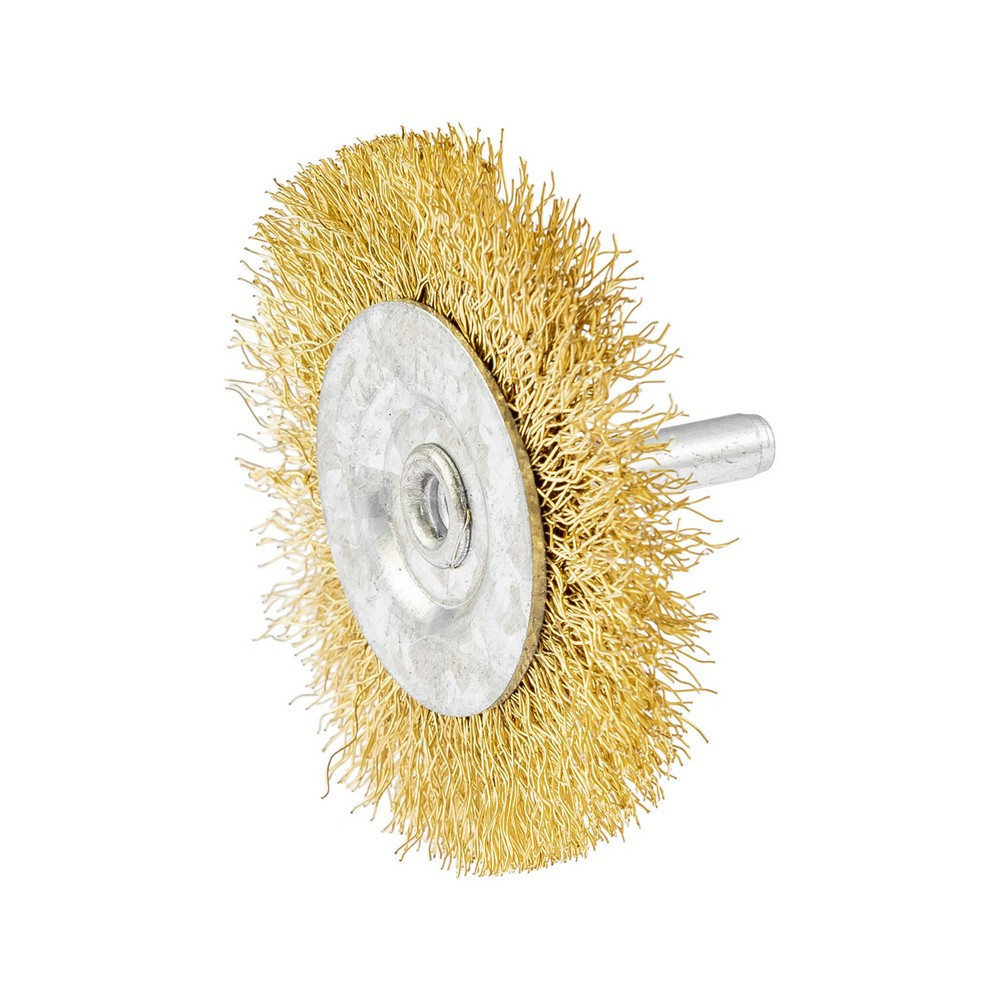 Щетка дисковая MASTERTOOL из латунированной рифленой проволоки Ø 75 мм со стержнем ¼" 19-9707 Харьков - изображение 1