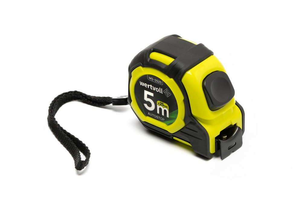 Рулетка WERTVOLL 5 м х 25 мм две кнопки AUTOSTOP покрытие TPR нейлоновое покрытие противоскользящий  Харків - зображення 2