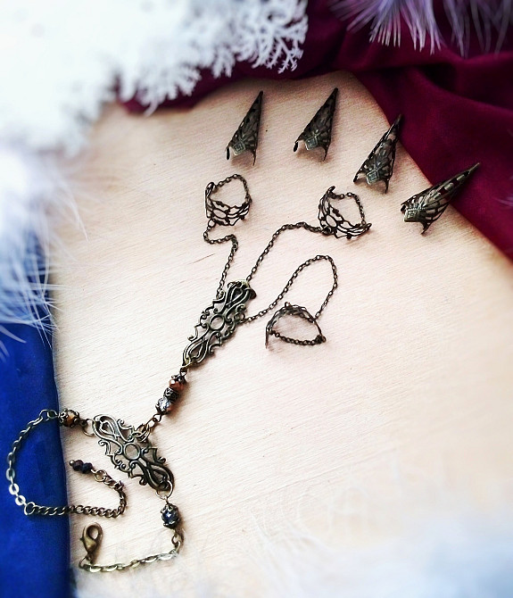 Слейв браслет кігтики бронза фентезі аксесуар на руку нігті накладні кільця ланцюжки Луцк - изображение 2