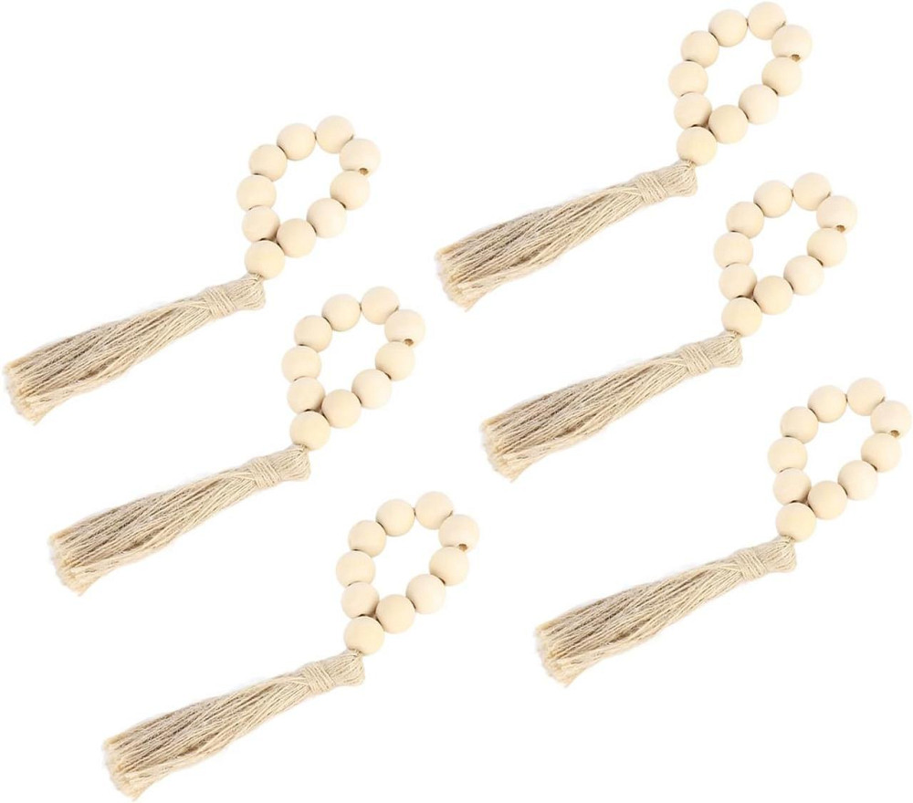 Кольца для салфеток Leeseph с деревянными бусинами 6 шт бежевые Одеса - зображення 3