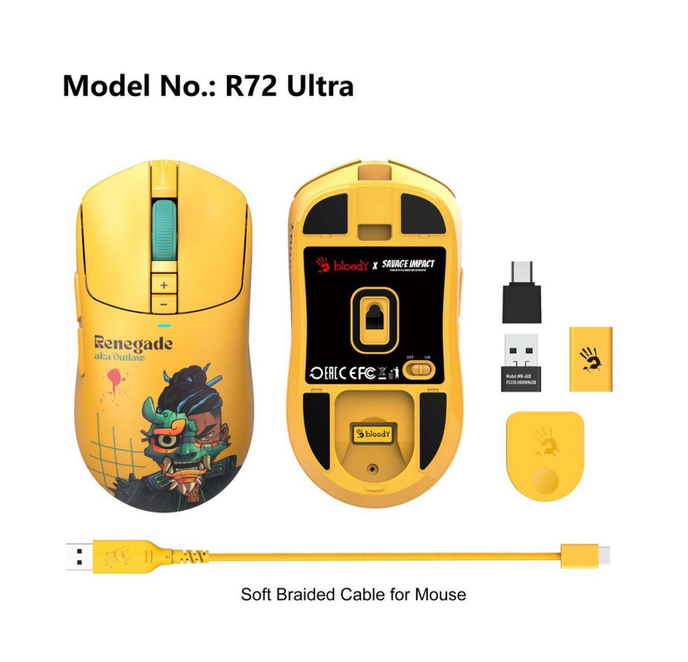 Мышь компьютерная безпроводная Bloody R72 Ultra Renegade Sunset желтая Київ - зображення 9