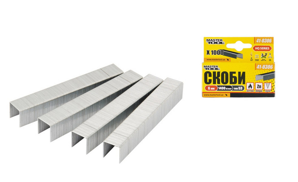 Скобы закаленные MASTERTOOL R53 6 мм 1000 шт 41-0306 Харків - зображення 1