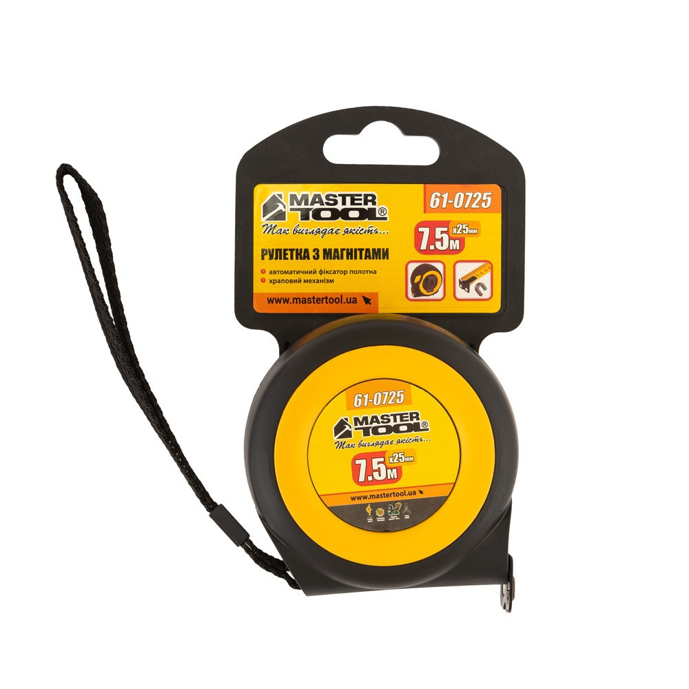 Рулетка MASTERTOOL 7.5 м 25 мм с магнитами автоматический фиксатор покрытие TPR храповой механизм 61 Харьков - изображение 4