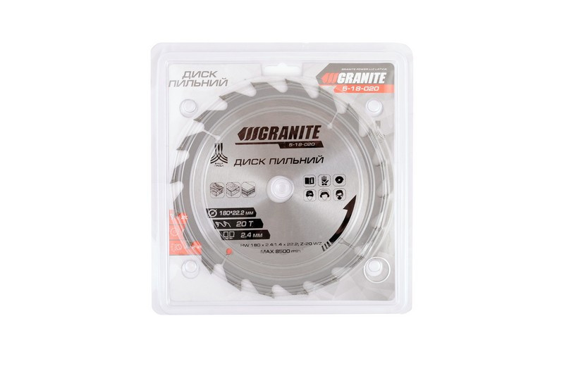 Диск пильный для дерева GRANITE с твердосплавными напайками 180х22.2х20Т адаптер 22.2-20 8400 об/мин Харків - зображення 2