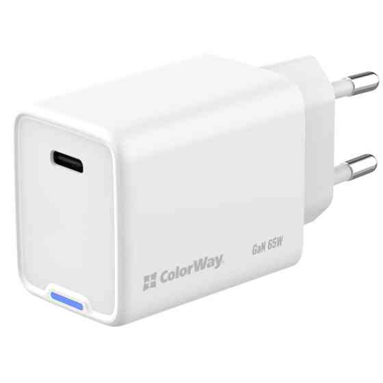 Мережевий зарядний пристрій ColorWay GaN Mini 65W PD Port PPS USB-C White (CW-CHS049PD-WT) (Код това Харьков