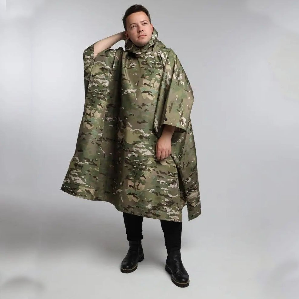 Зміцнений тактичний дощовик пончо (плащ-палатка), мультикам камуфляж Киев - изображение 4