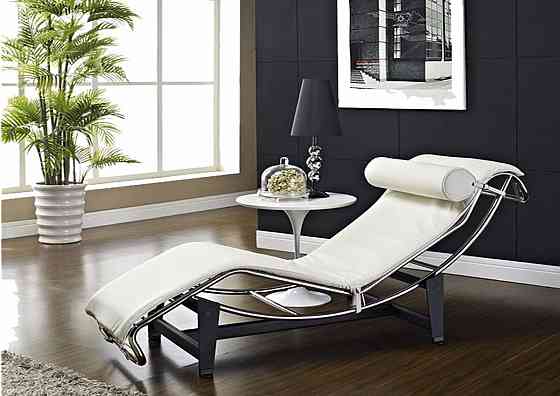 Шезлонг Лекор шкірозамінник, нержавіюча сталь, білий Дніпро