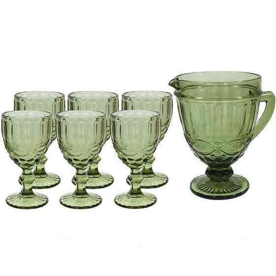 Набор кувшин 1,1 л Elodia Винтаж с бокалами 6 шт по 340 мл изумрудный Одесса