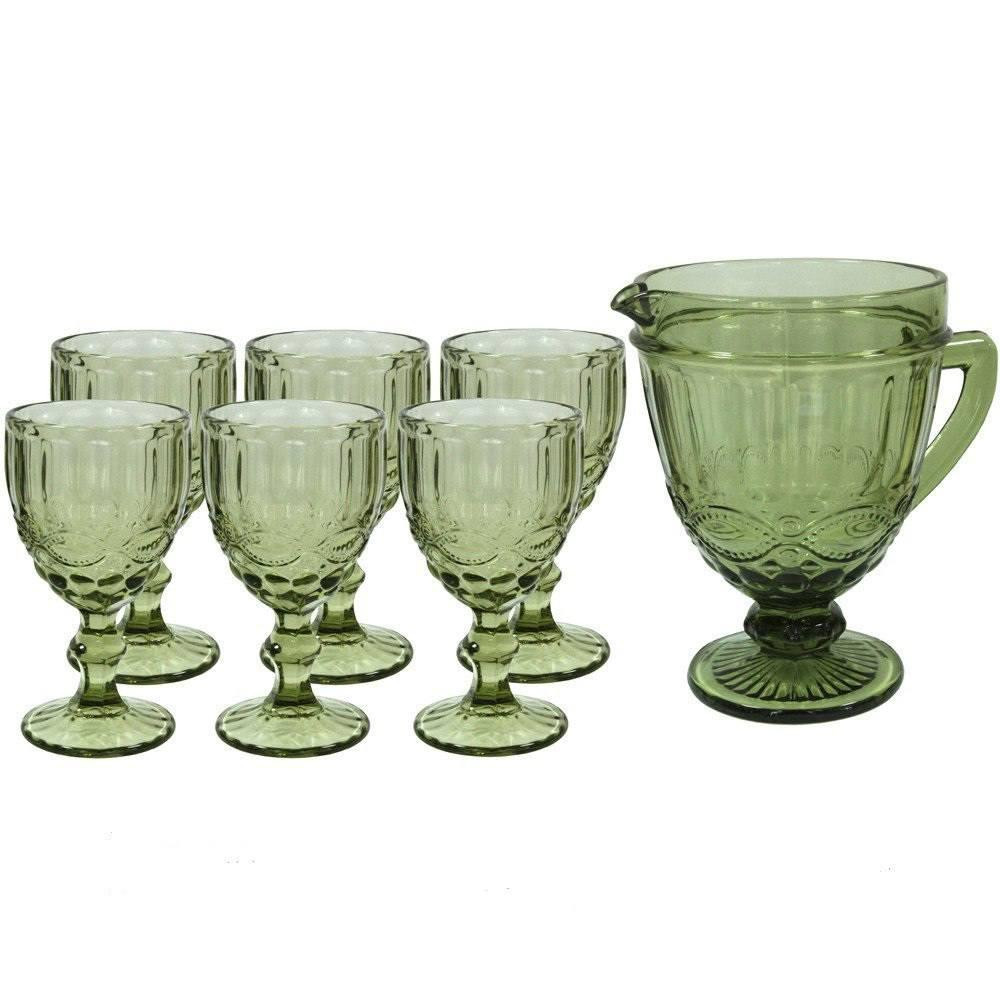 Набор кувшин 1,1 л Elodia Винтаж с бокалами 6 шт по 340 мл изумрудный Одесса - изображение 2
