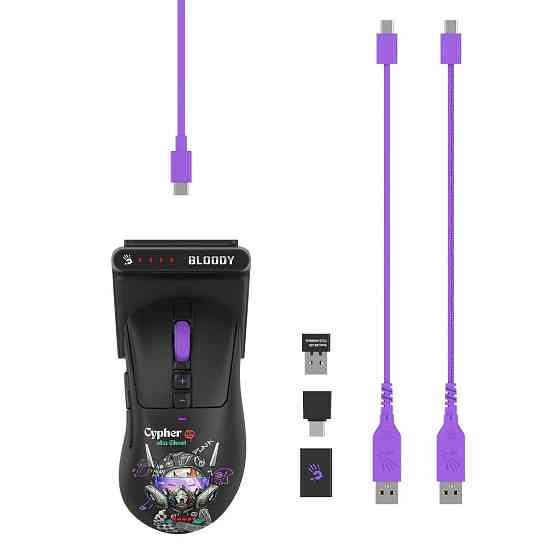 Мышь компьютерная безпроводная Bloody R73 Ultra Duo Cypher Ghost (4711421002370) черная с фиолетовым Київ