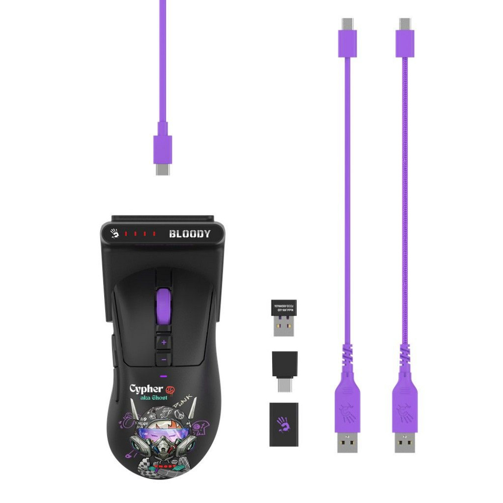 Мышь компьютерная безпроводная Bloody R73 Ultra Duo Cypher Ghost (4711421002370) черная с фиолетовым Киев - изображение 2