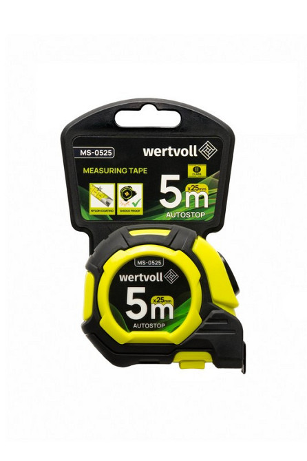 Рулетка WERTVOLL 5 м х 25 мм две кнопки AUTOSTOP покрытие TPR нейлоновое покрытие противоскользящий  Харків - зображення 7