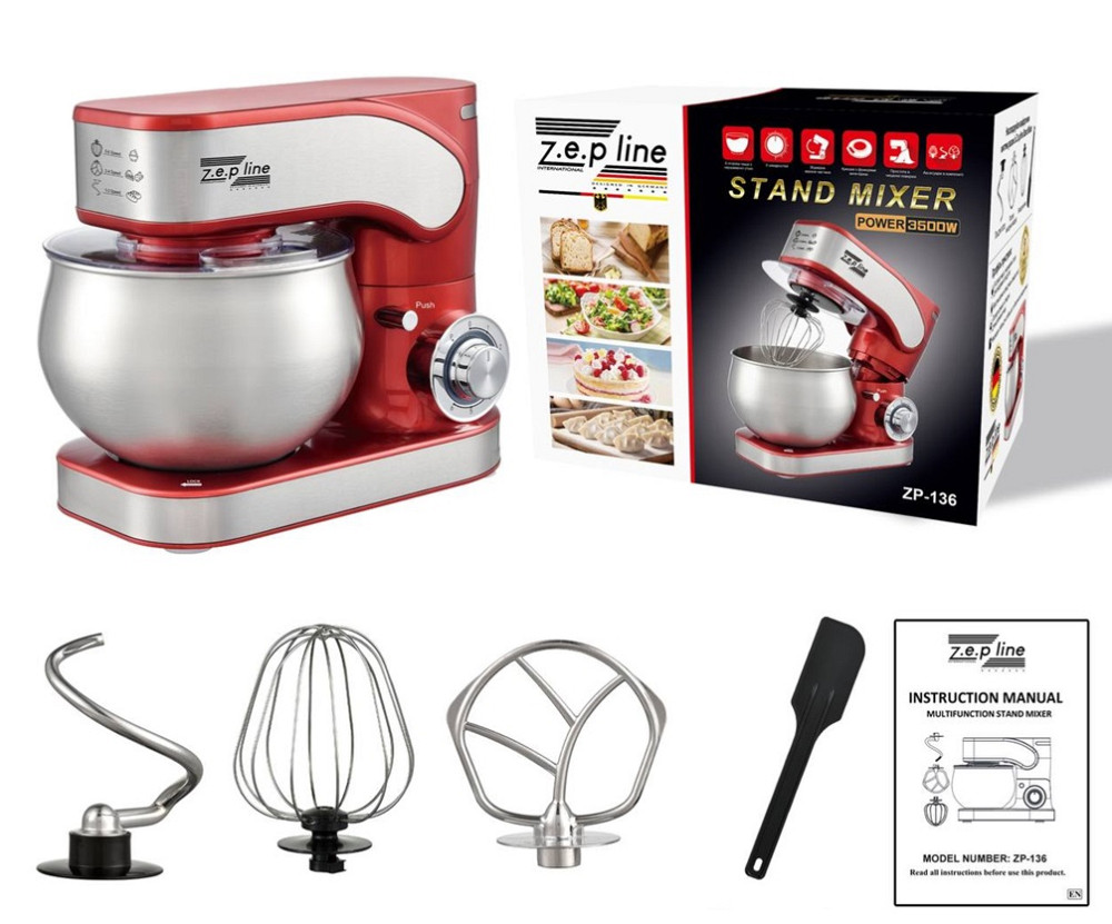 Тестомес миксер 4 в 1 Zepline ZP-136 Red 3500 Вт 6 л красный Київ - зображення 1