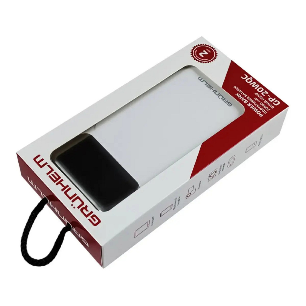 Повербанк Grunhelm GP-20WQC 20000 mAh белый Київ - зображення 5