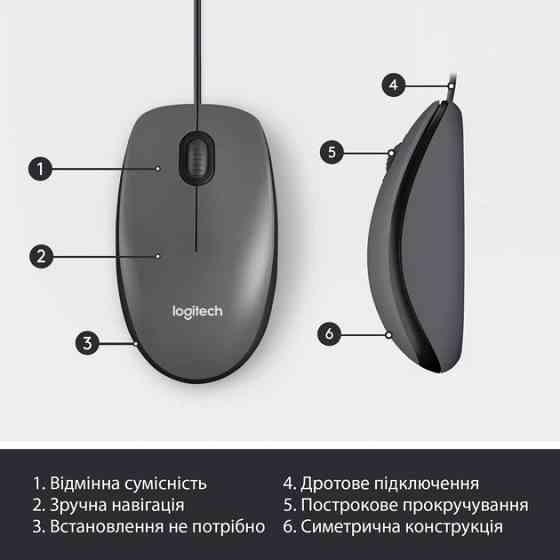 Мышь компьютерная проводная Logitech M100 Black L910-006652 черная Киев