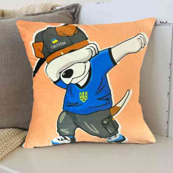Подушка патріотична 3D "Пес Патрон Вірний оберіг України" 2710_D 12744 35х35 см оранжева Киев