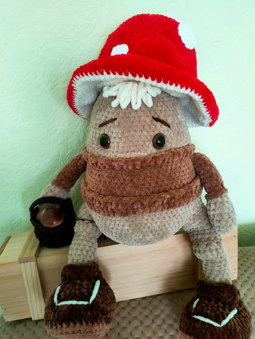 Іграшка м'яка в'язана Грибочок 48 см велика ручна робота подарунок сувенір Нововолинськ - зображення 1