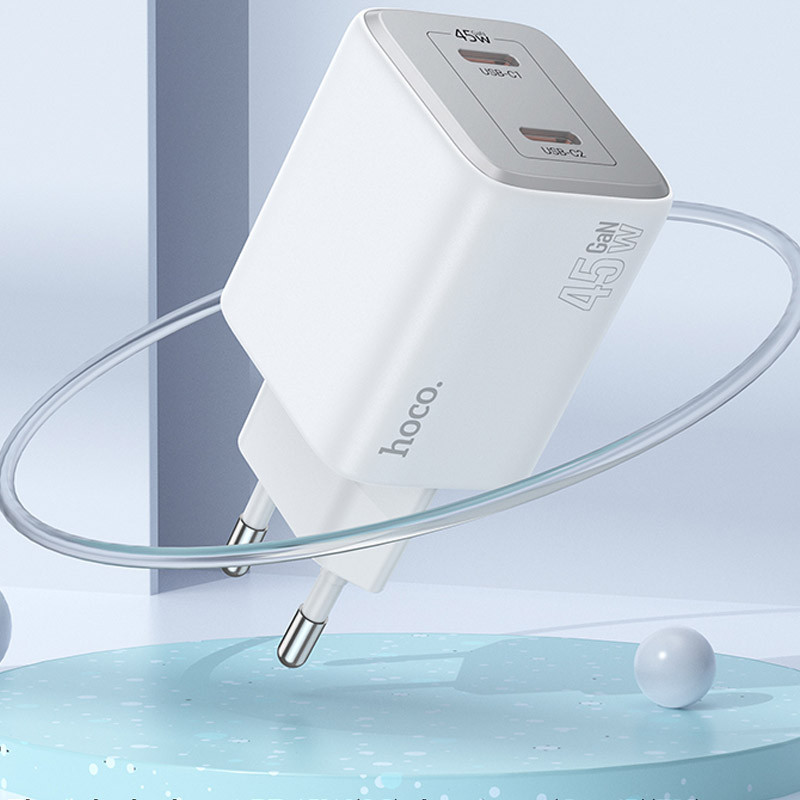 СЗУ Hoco N42 Elogiado PD45W (2USB-C) + кабель Type-C to Lightning Херсон - зображення 4
