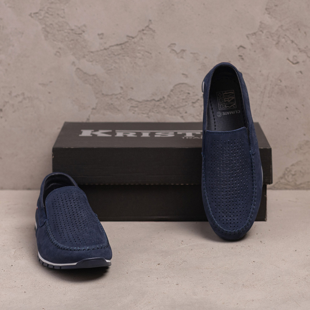 Мужские летние кожаные мокасины  LS перфорация Dark blue Київ - зображення 5