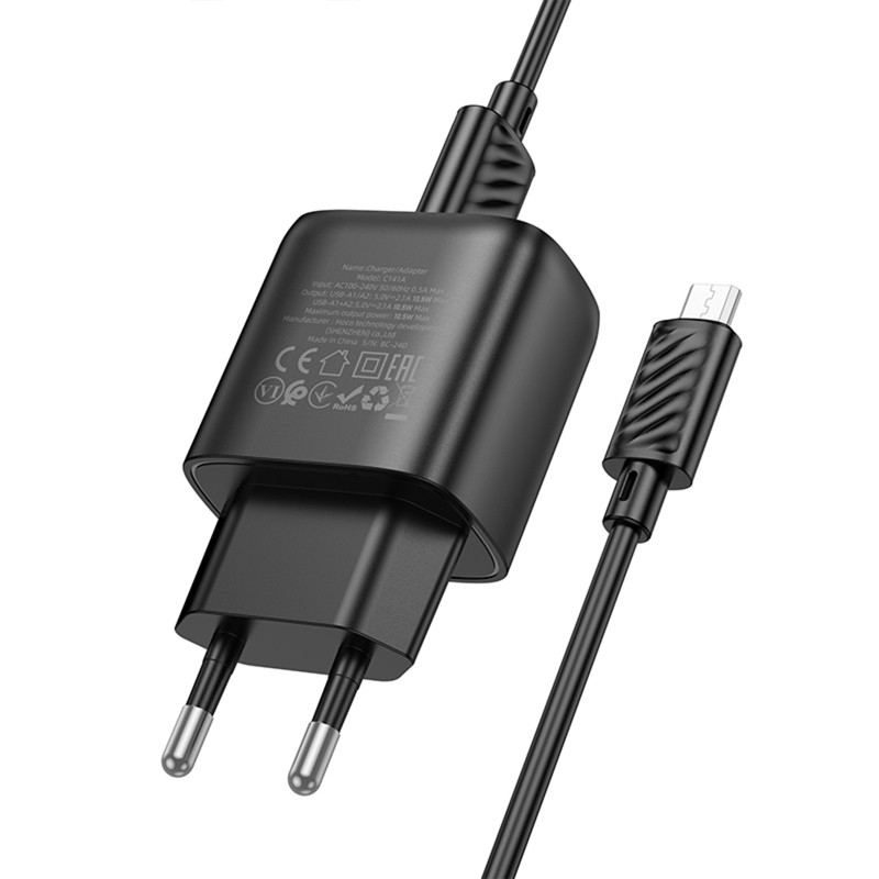 СЗУ Hoco C141A Smart 2.1A (2USB-A) + кабель USB to MicroUSB Херсон - зображення 5