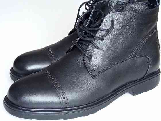 Чоловічі шкіряні зимові чобітки, черевики на хутрі чорні Braska Вишгород