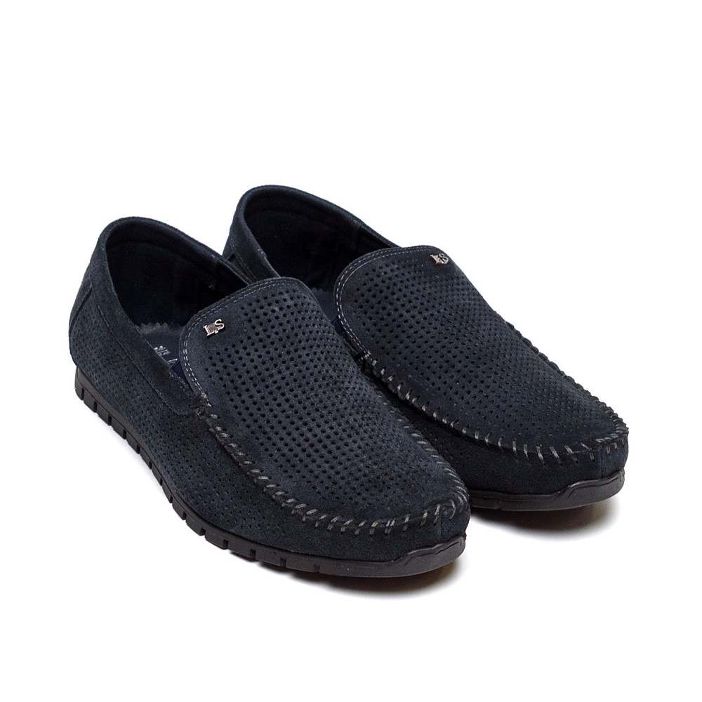 Мужские летние кожаные мокасины Legges Navy blue перфорация Київ - зображення 2