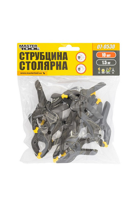 Струбцина столярная MASTERTOOL A-Type пружинная 60 мм захват 30 мм набор 10 шт 07-0530 Харків - зображення 3
