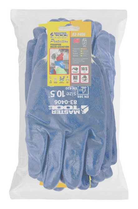 Перчатки масло-бензостойкие MASTERTOOL полное нитриловое покрытие вязаный манжет 10.5" 12 пар синие  Харків - зображення 2