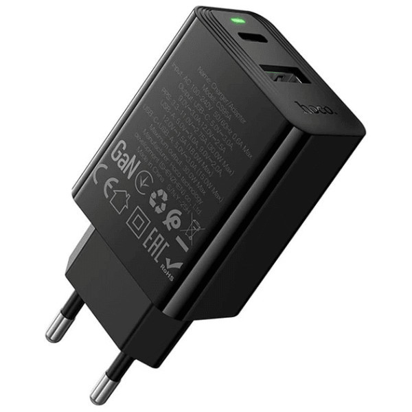 Мережевий зарядний пристрій Hoco CS95A Leader PD30W+QC3.0 (1USB-A/1C) Black Харьков - изображение 4
