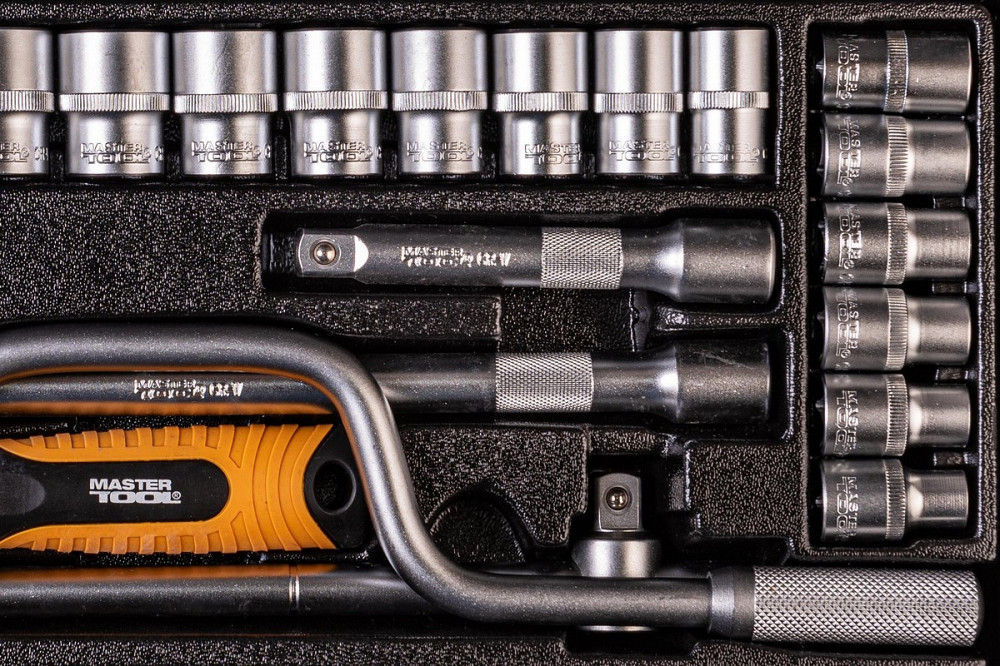 Набор инструментов MASTERTOOL PROFI ½" 24 шт 10-32 мм гнутый вороток CrV50BV30 металлический кейс 78 Харьков - изображение 5