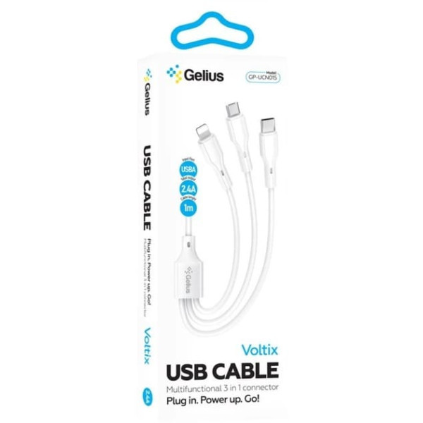 Кабель Gelius Voltix 3-in-1 Type-C to Type-C+MicroUSB+Lightnong 2.4A 1m (GP-UCN015) White Харків - зображення 2